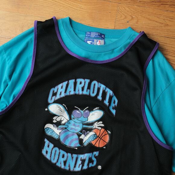 Vintage Starter Charlotte Hornets Tee + Jersey Combo XL‎ 90s Retro Sports NBA - Picture 2 of 8
